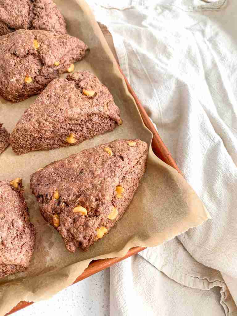 sourdough scotcheroo scones on a sheet pan