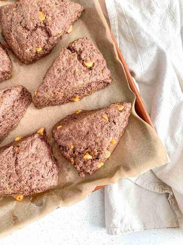 sourdough scotcheroo scones on a sheet pan
