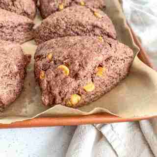 sourdough scotcheroo scones on a sheet pan