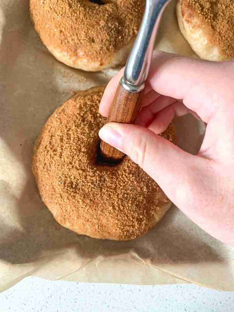 remaking the bagel hole after water bath