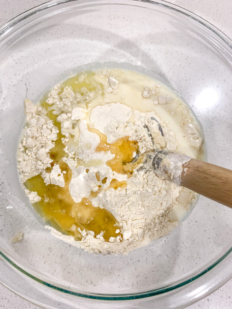 mixing sourdough mini rolls dough