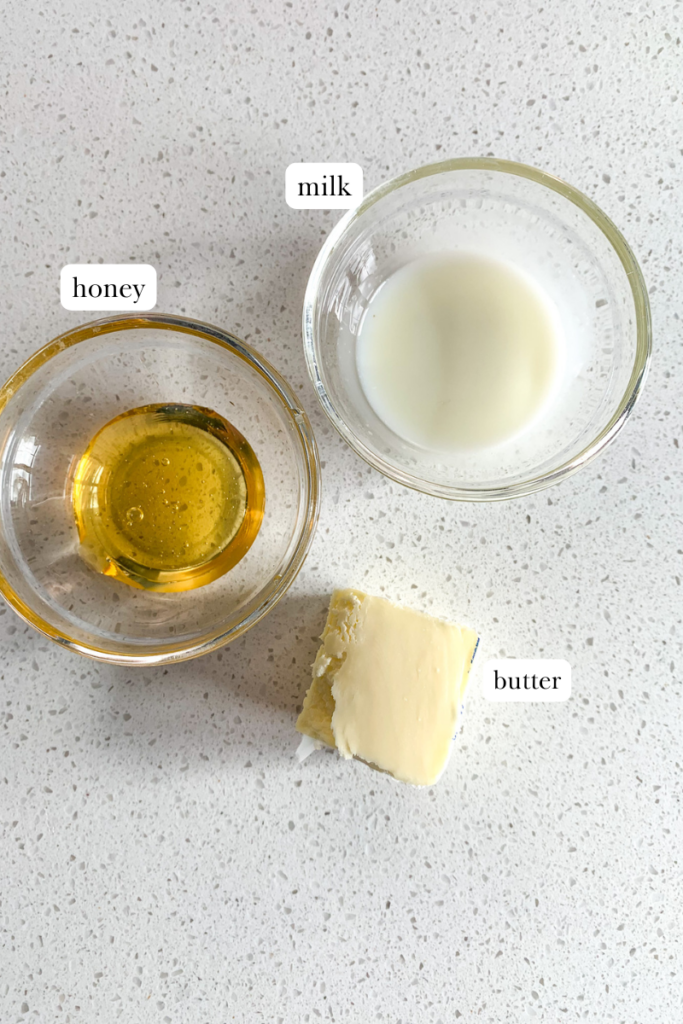 sourdough chicken minis labeled ingredients for honey butter topping