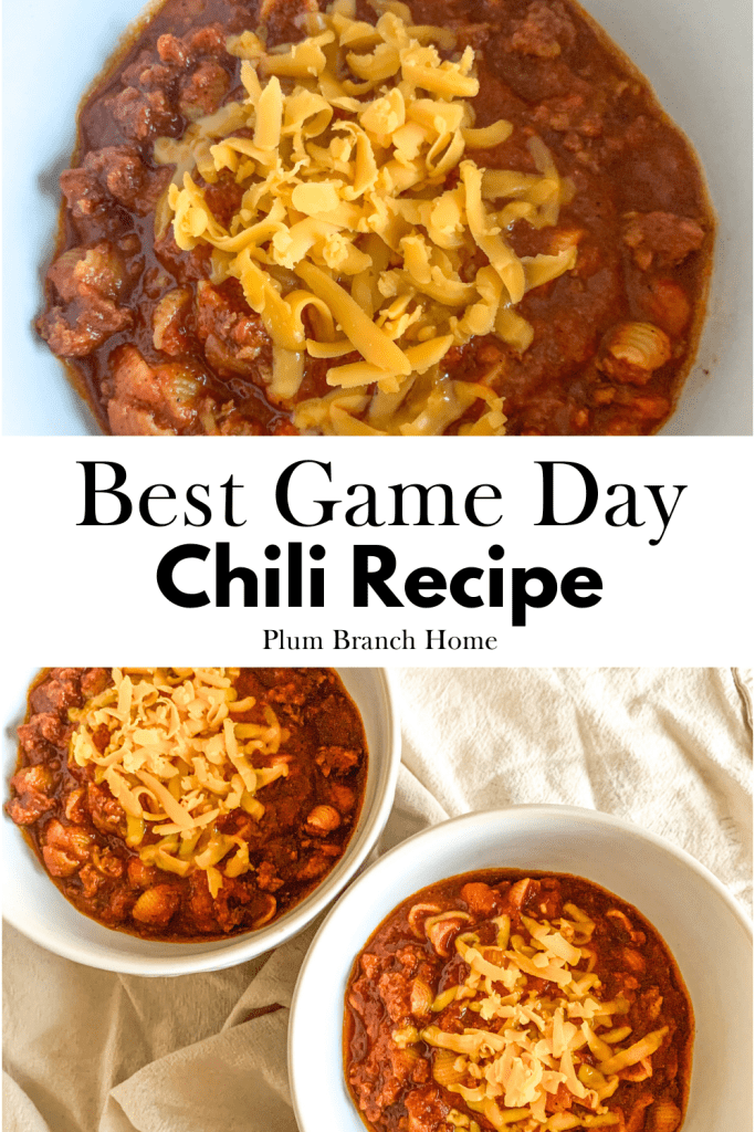 pinterest pin for this game day chili recipe