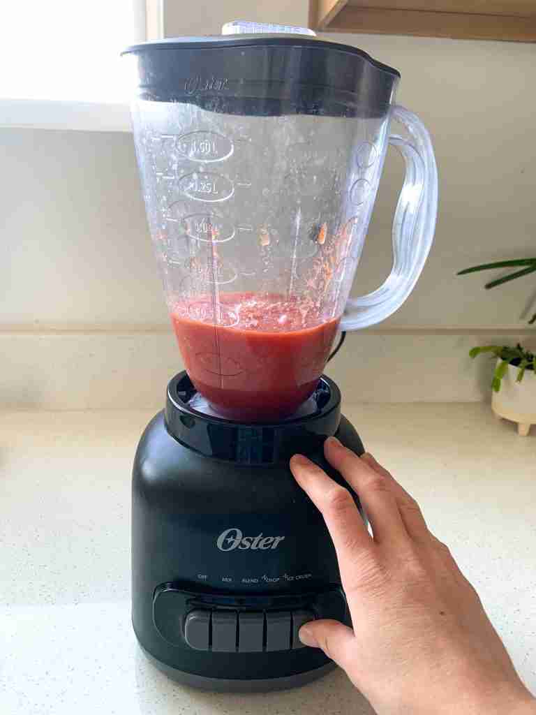blending diced tomatoes for game day chili