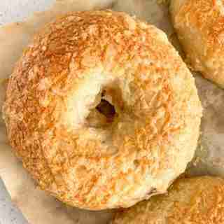 freshly baked sourdough asiago cheese bagels