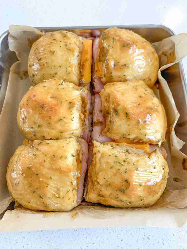 Ham and Cheese Oven Baked Sliders ready to go in the oven