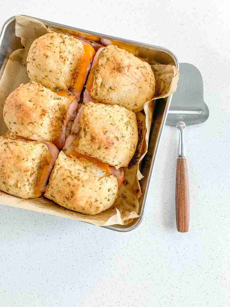 freshly baked Ham and Cheese Oven Baked Sliders
