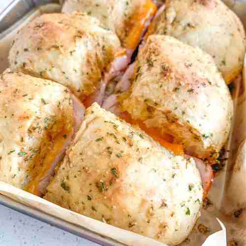 freshly baked Ham and Cheese Oven Baked Sliders