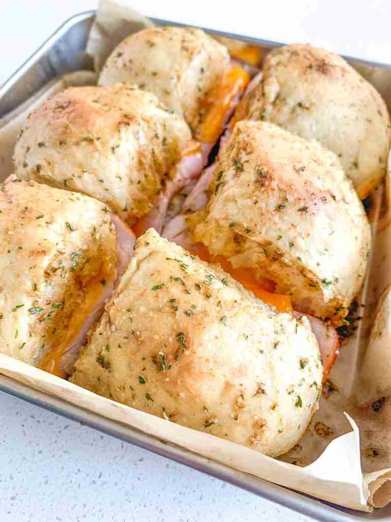 freshly baked Ham and Cheese Oven Baked Sliders