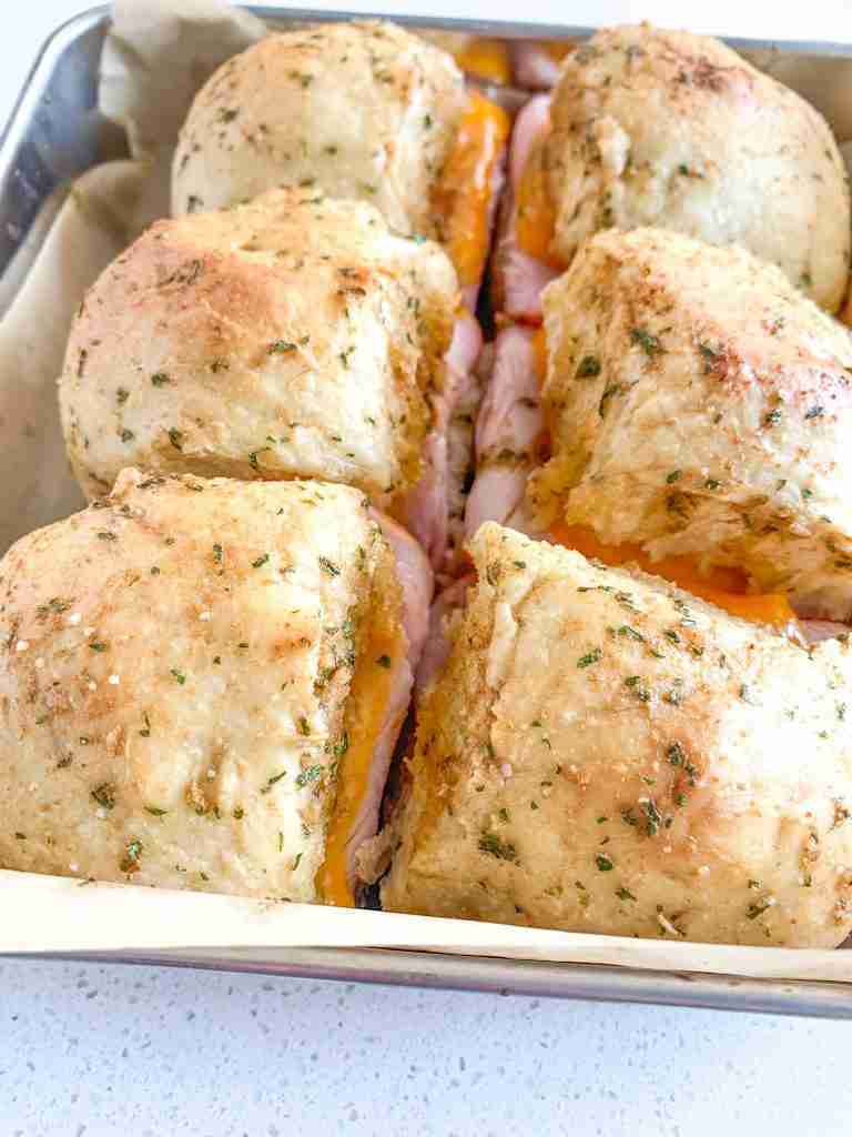 freshly baked Ham and Cheese Oven Baked Sliders