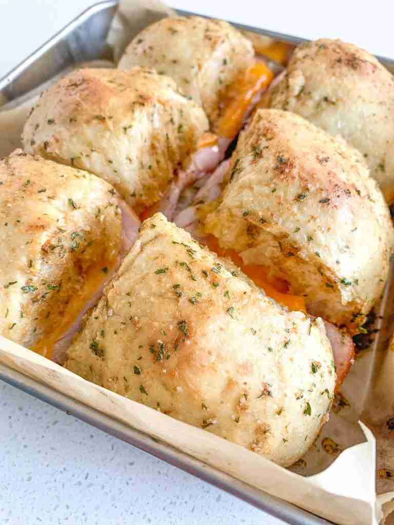 freshly baked Ham and Cheese Oven Baked Sliders