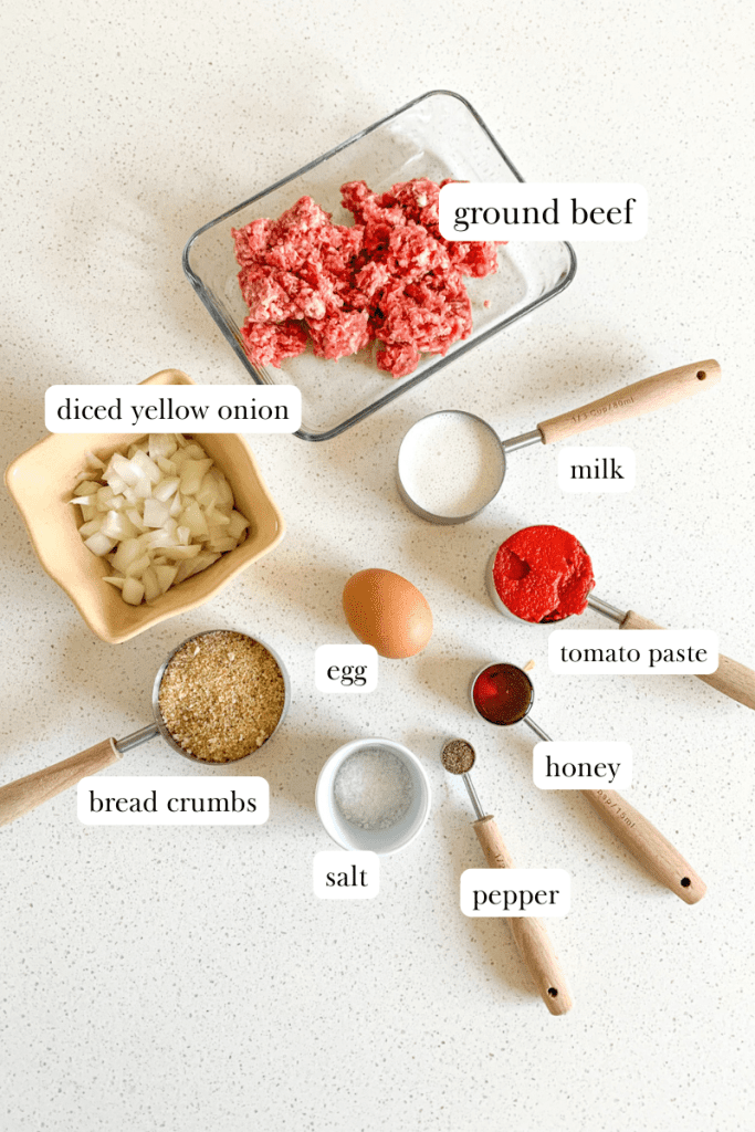 labeled ingredients for mini meatloaf recipe