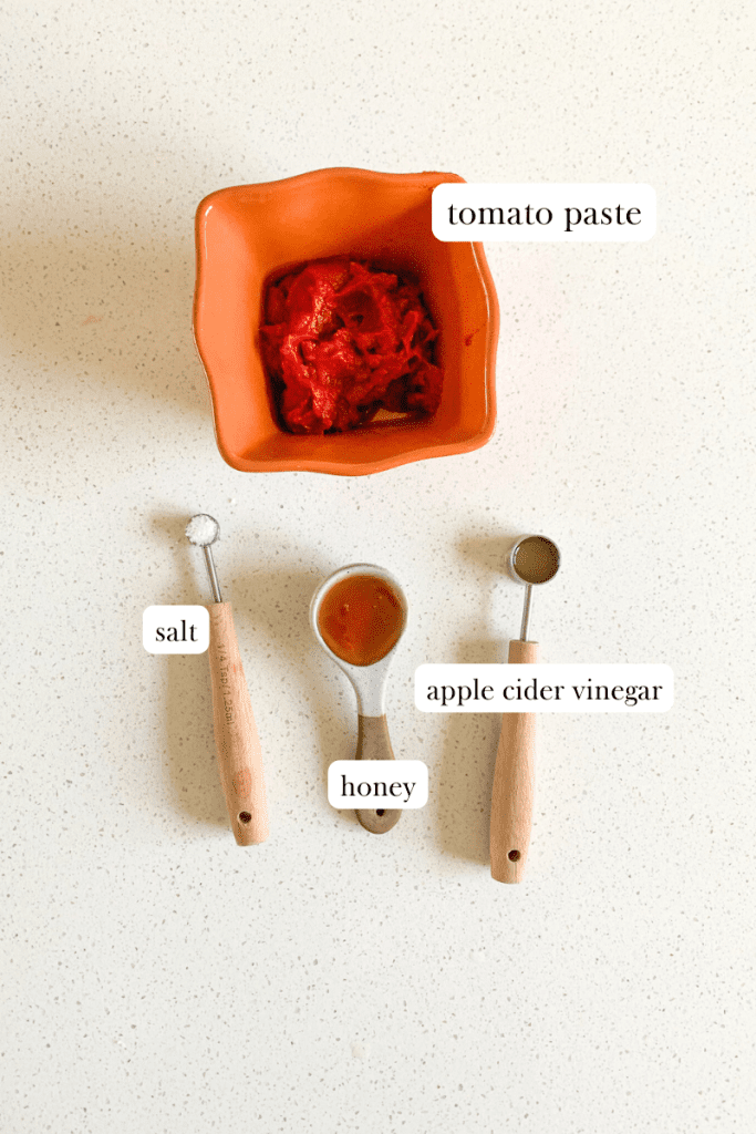 labeled ingredients for mini meatloaf recipe sauce