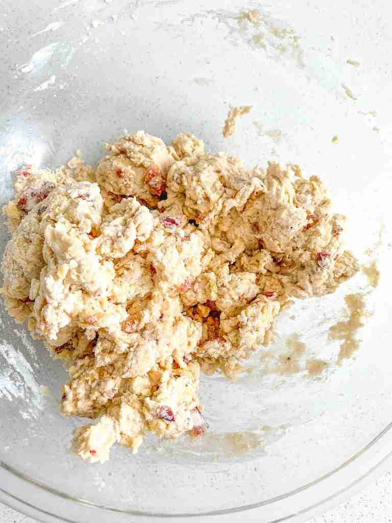 maple bacon biscuit dough in a bowl