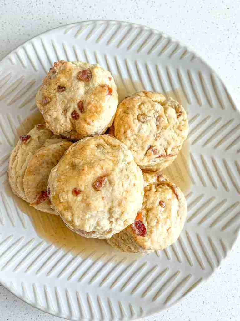 freshly baked sourdough maple bacon biscuits
