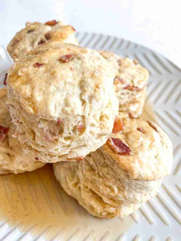 freshly baked sourdough maple bacon biscuits