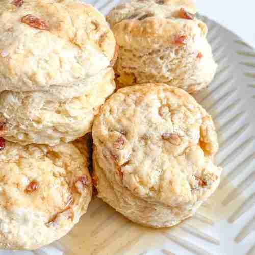 freshly baked sourdough maple bacon biscuits