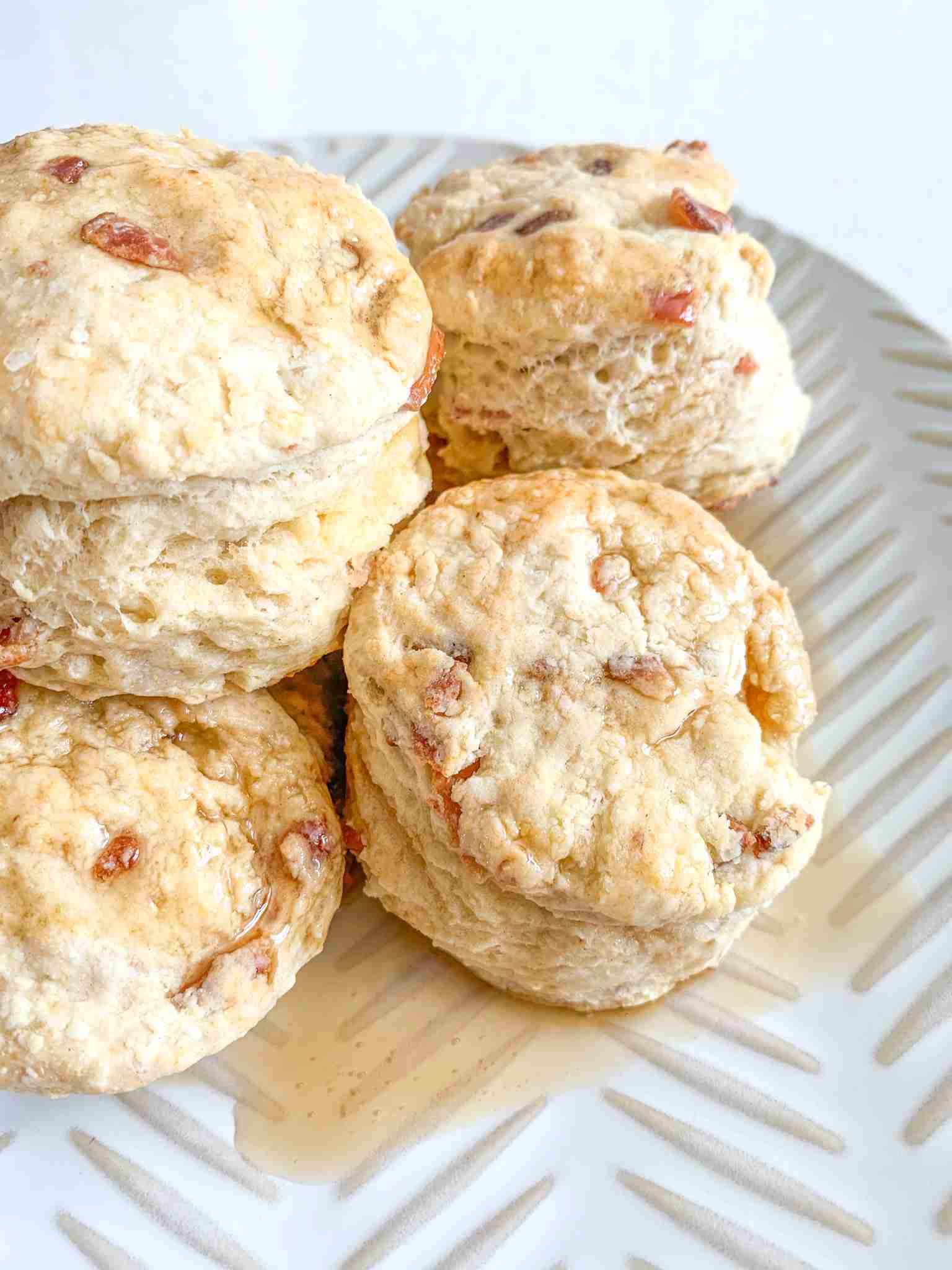 freshly baked sourdough maple bacon biscuits