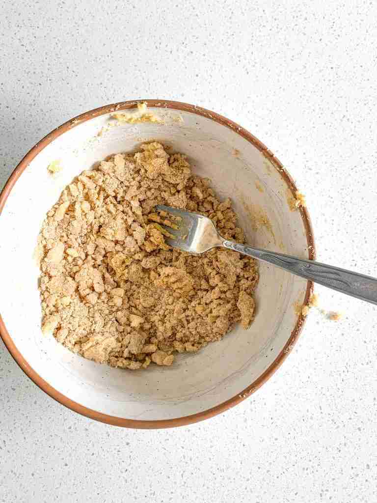 mixing the streusel ingredients for sourdough coffee cake