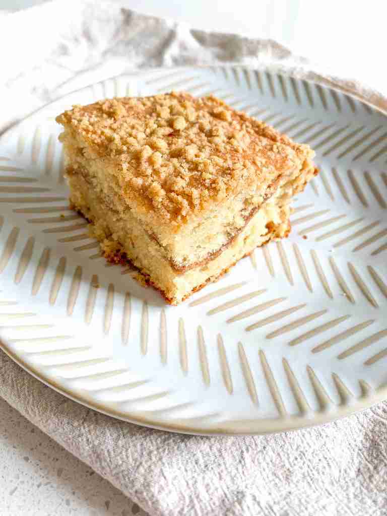 slice of freshly baked sourdough coffee cake