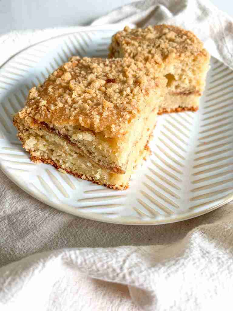 slices of freshly baked sourdough coffee cake