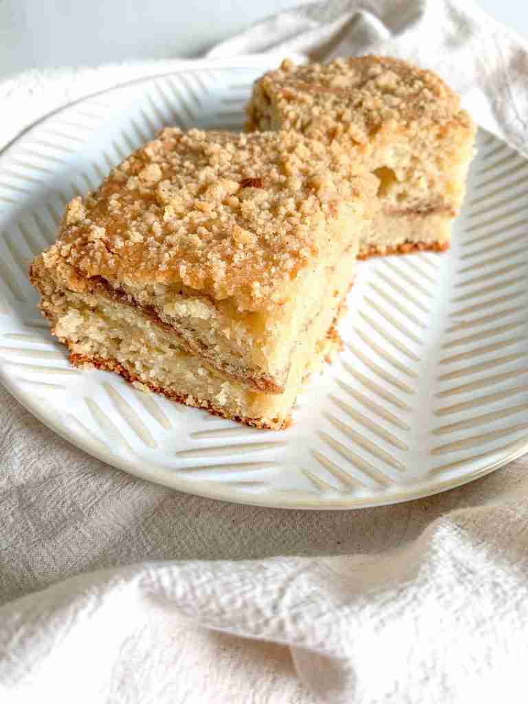 slices of freshly baked sourdough coffee cake