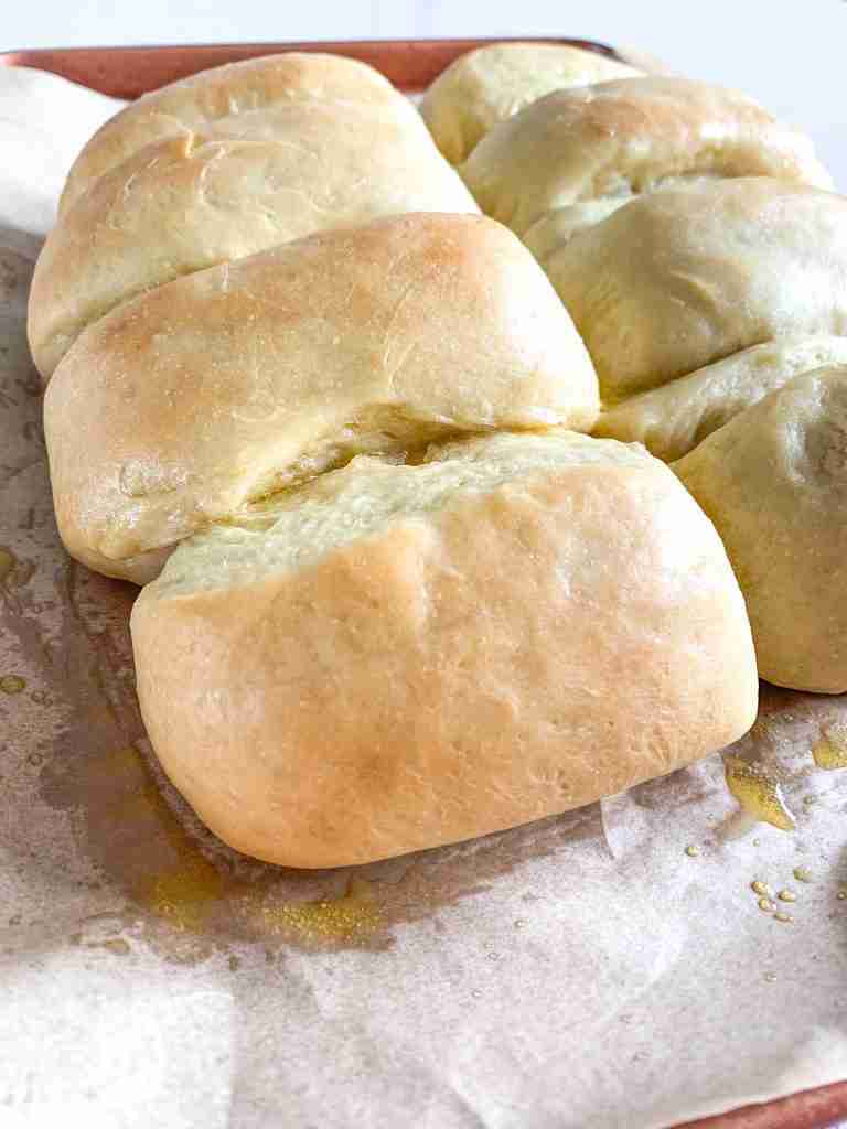 freshly baked sourdough parker house rolls