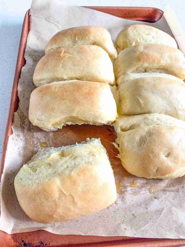 freshly baked sourdough parker house rolls