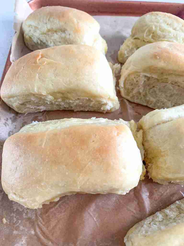 freshly baked sourdough parker house rolls