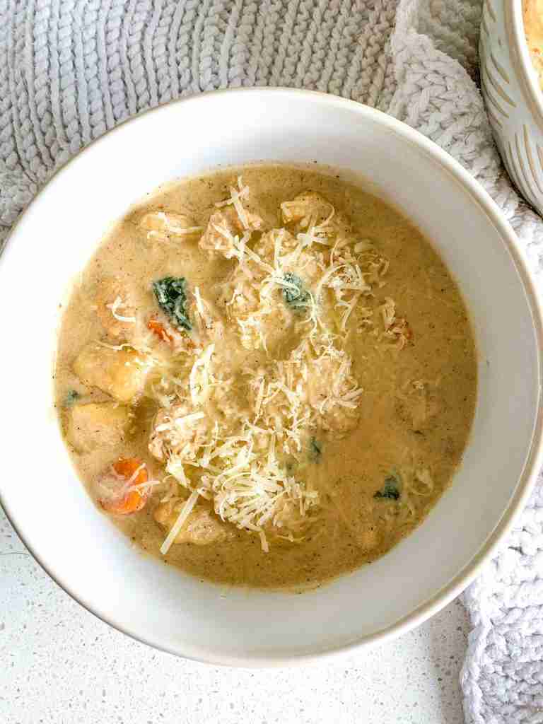 freshly cooked creamy chicken gnocchi soup