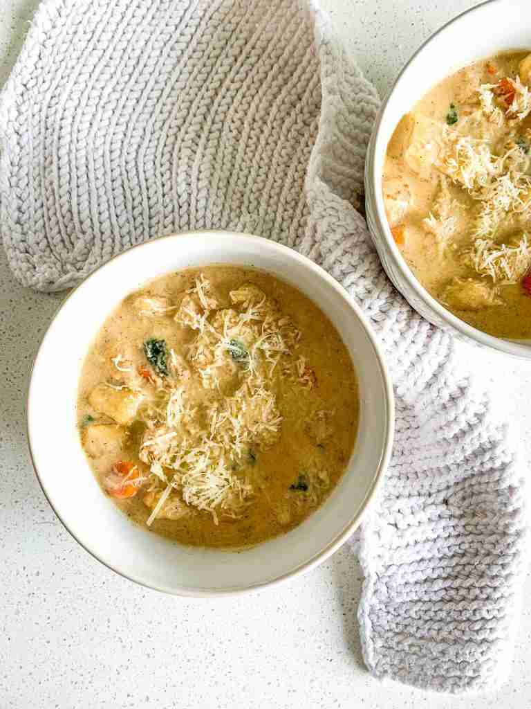 freshly cooked creamy chicken gnocchi soup