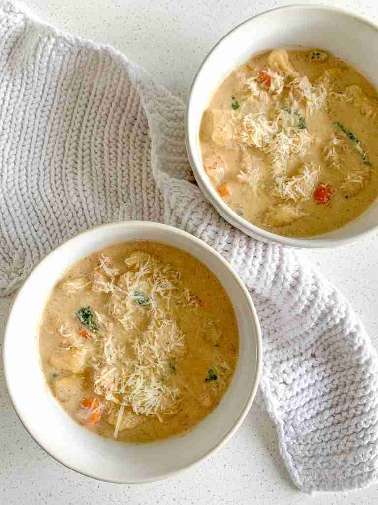freshly cooked creamy chicken gnocchi soup