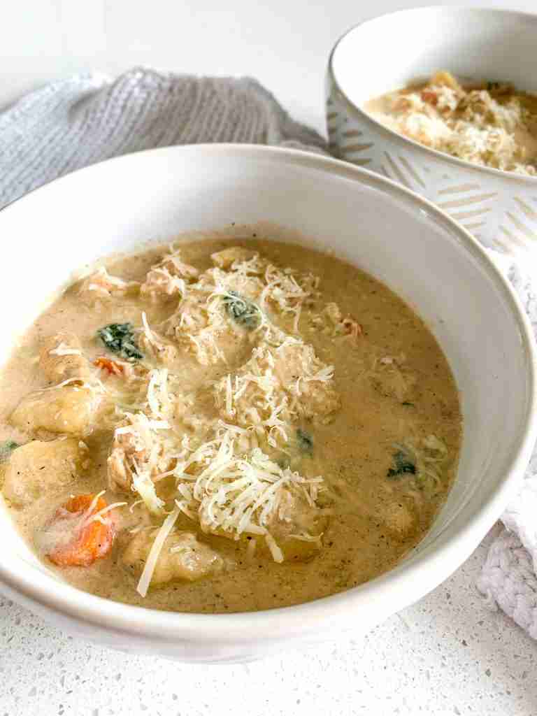 freshly cooked creamy chicken gnocchi soup