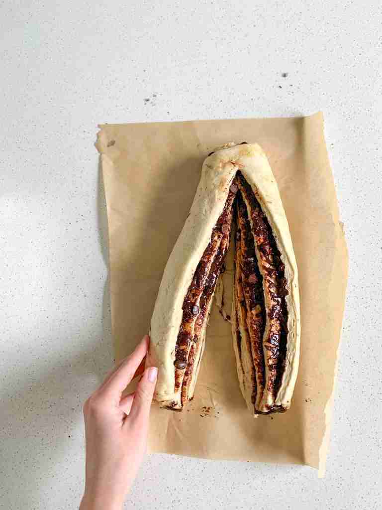 sourdough babka dough getting shaped