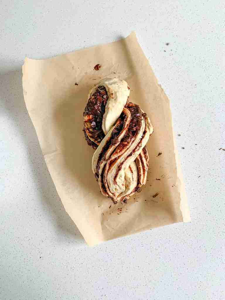 sourdough chocolate babka dough shaped