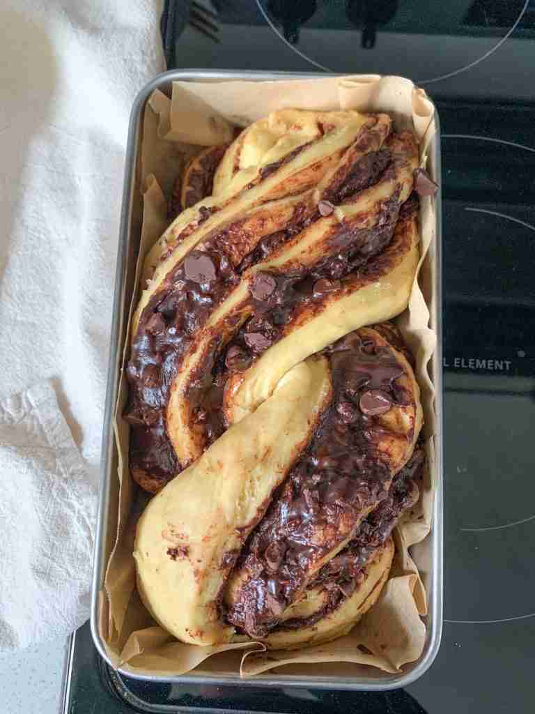 proofed sourdough chocolate babka