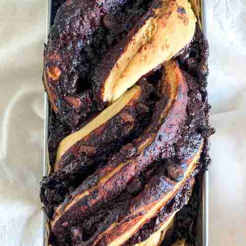 freshly baked sourdough chocolate babka