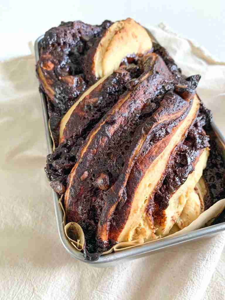 freshly baked sourdough chocolate babka