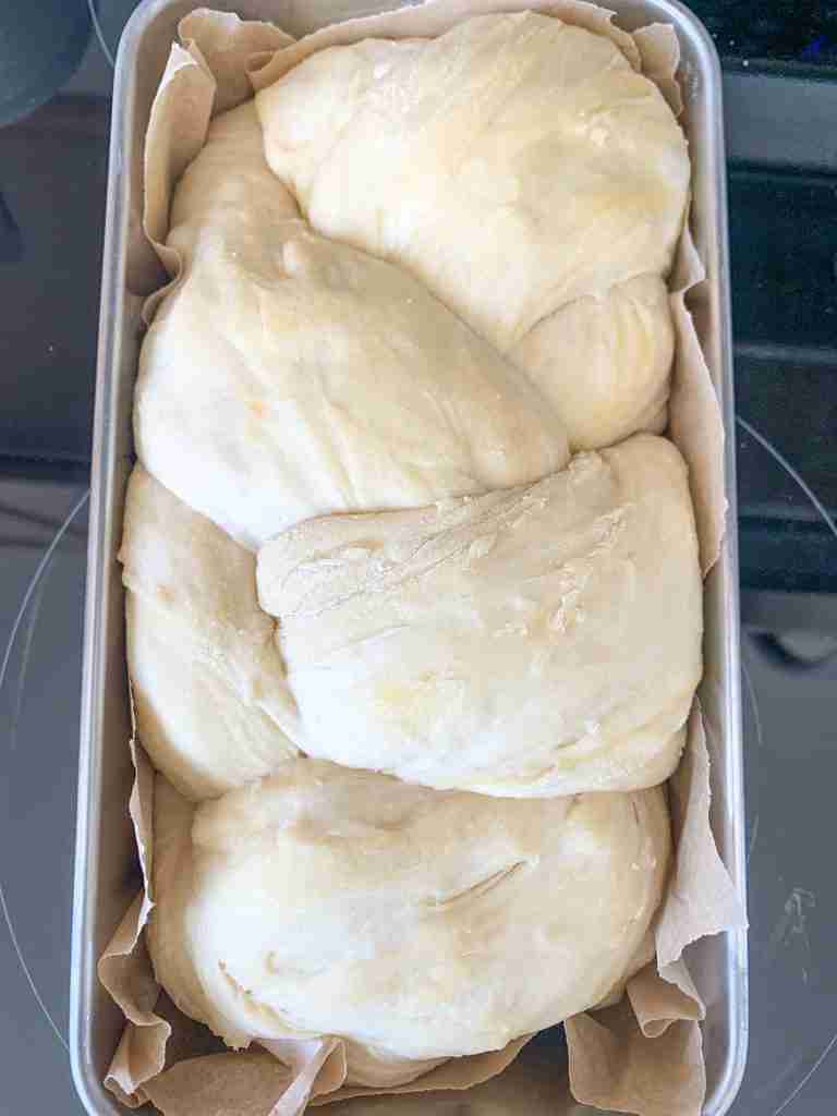 proofed sourdough challah dough that's ready to bake