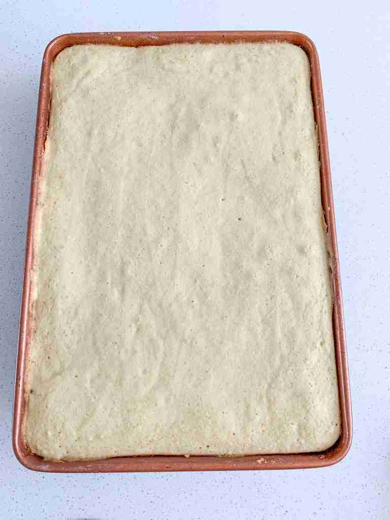 freshly baked sourdough vanilla cake right out of the oven