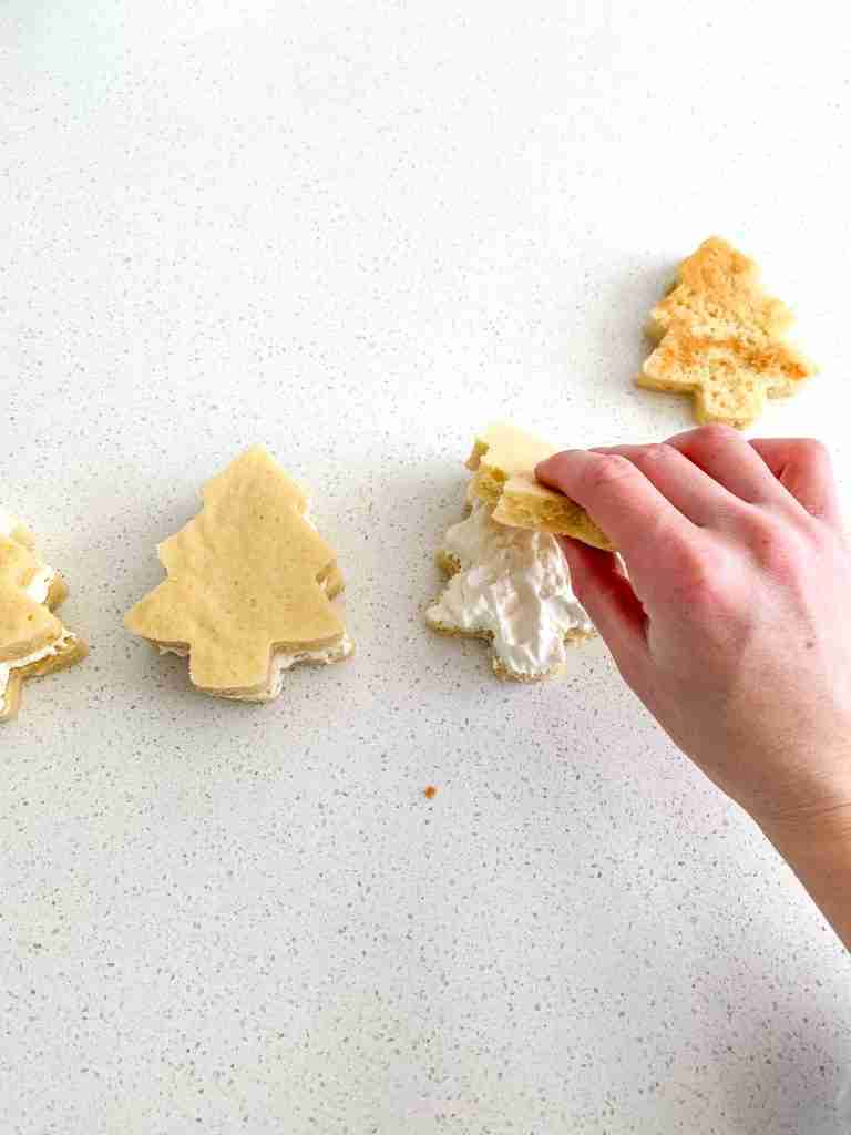 assembling the sourdough little debbie christmas tree cakes