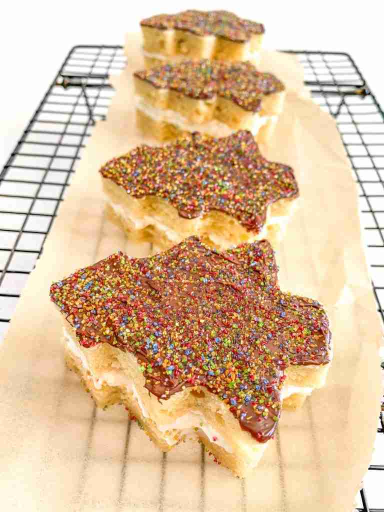 freshly baked and decorated sourdough little debbie christmas tree cakes
