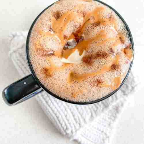 freshly made peanut butter hot chocolate in a mug
