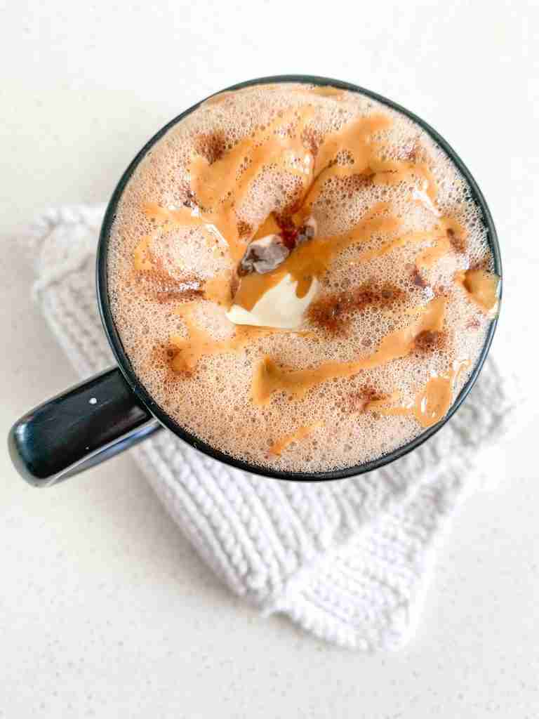 freshly made peanut butter hot chocolate in a mug