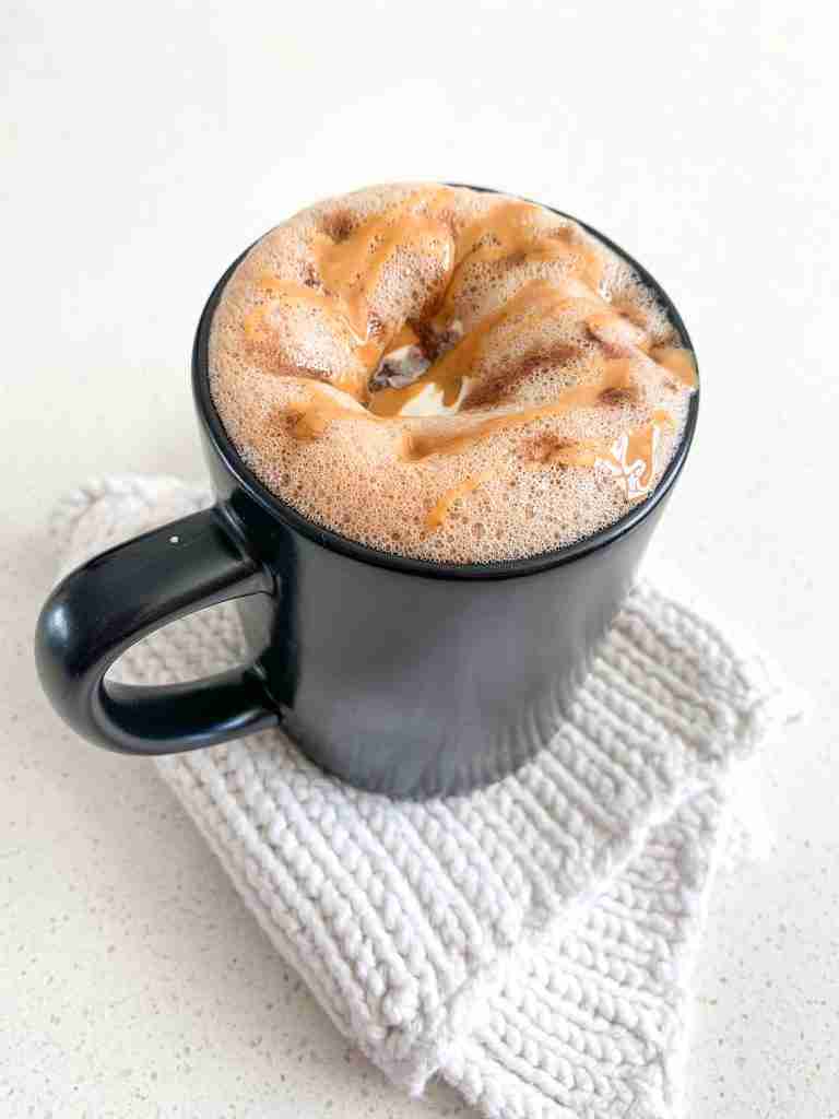 freshly made peanut butter hot chocolate in a mug