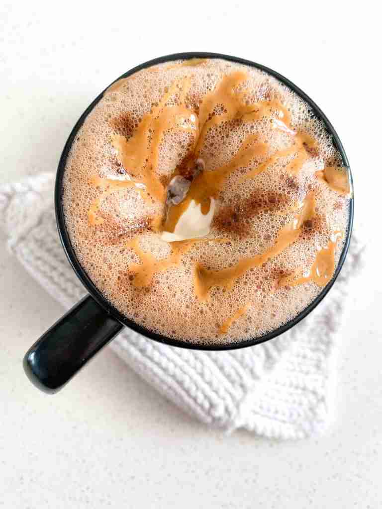 freshly made peanut butter hot chocolate in a mug