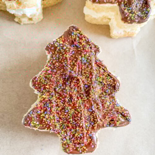 freshly baked, decorated, and assembled sourdough Christmas tree cakes inspired by Little Debbie