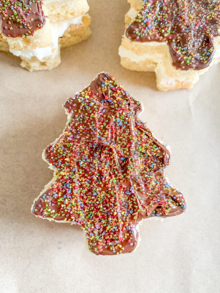 freshly baked, decorated, and assembled sourdough Christmas tree cakes inspired by Little Debbie
