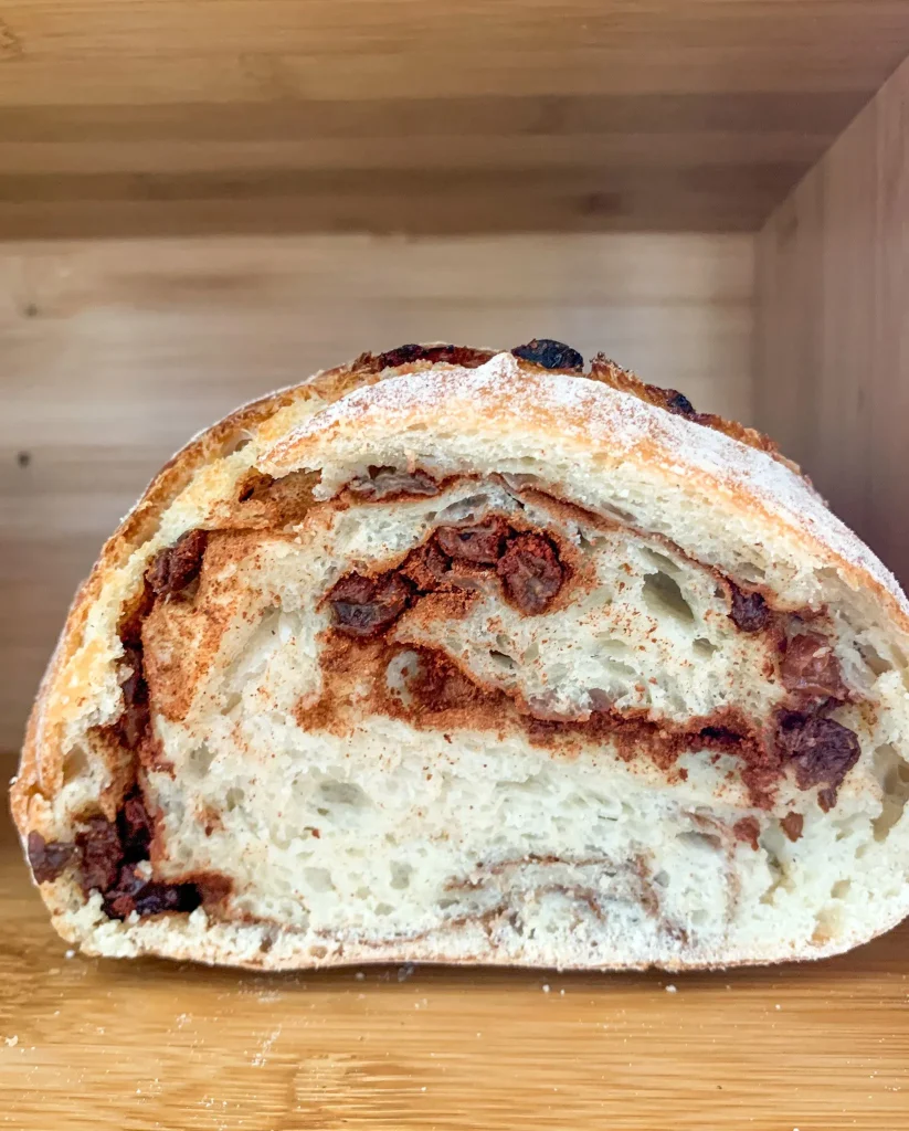 sliced open cinnamon raisin bread