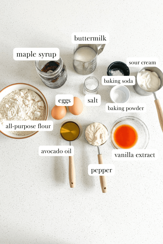 labeled ingredients for sourdough coffee cake batter